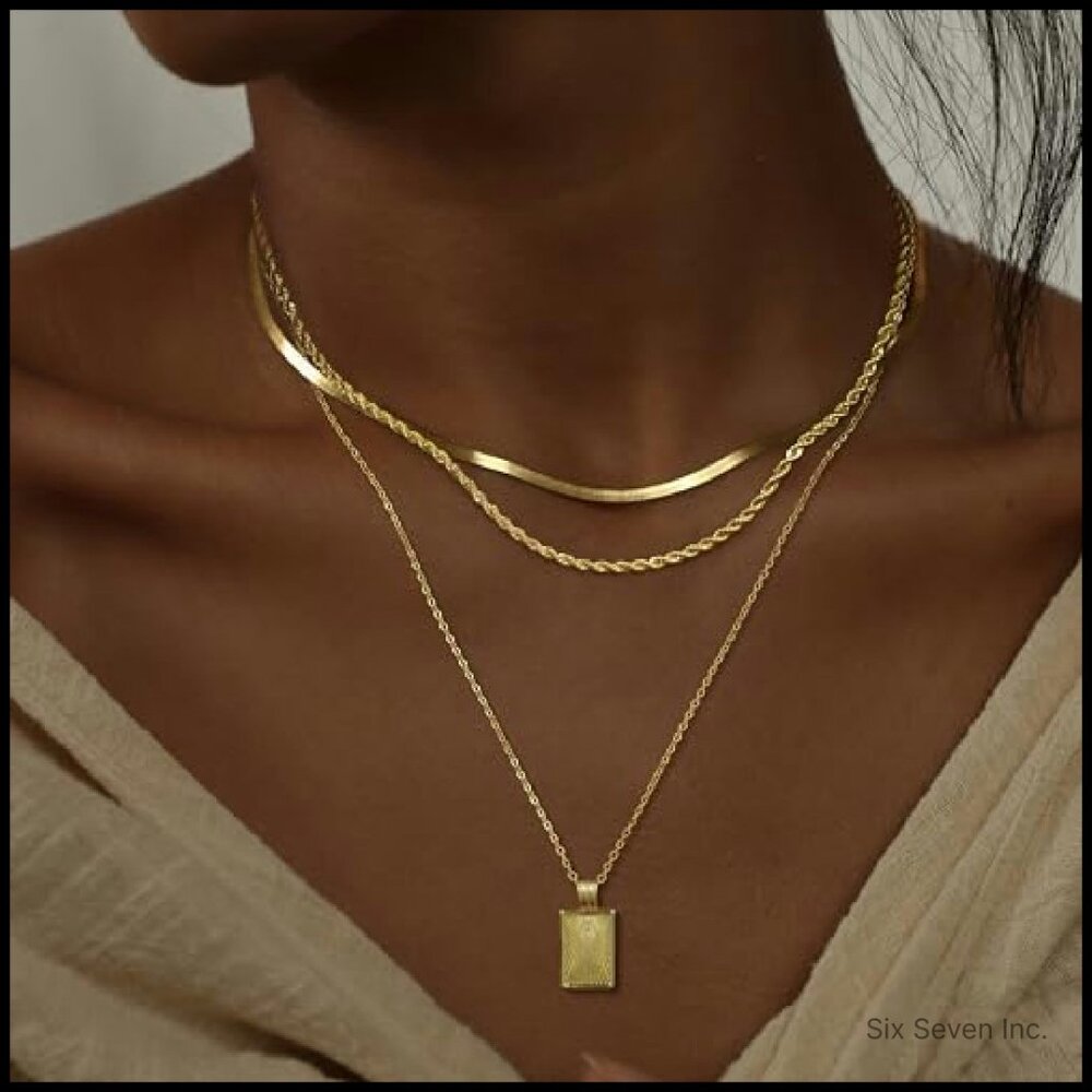 Layered Gold Plated Necklace Set Stackable Pendan… - image 4
